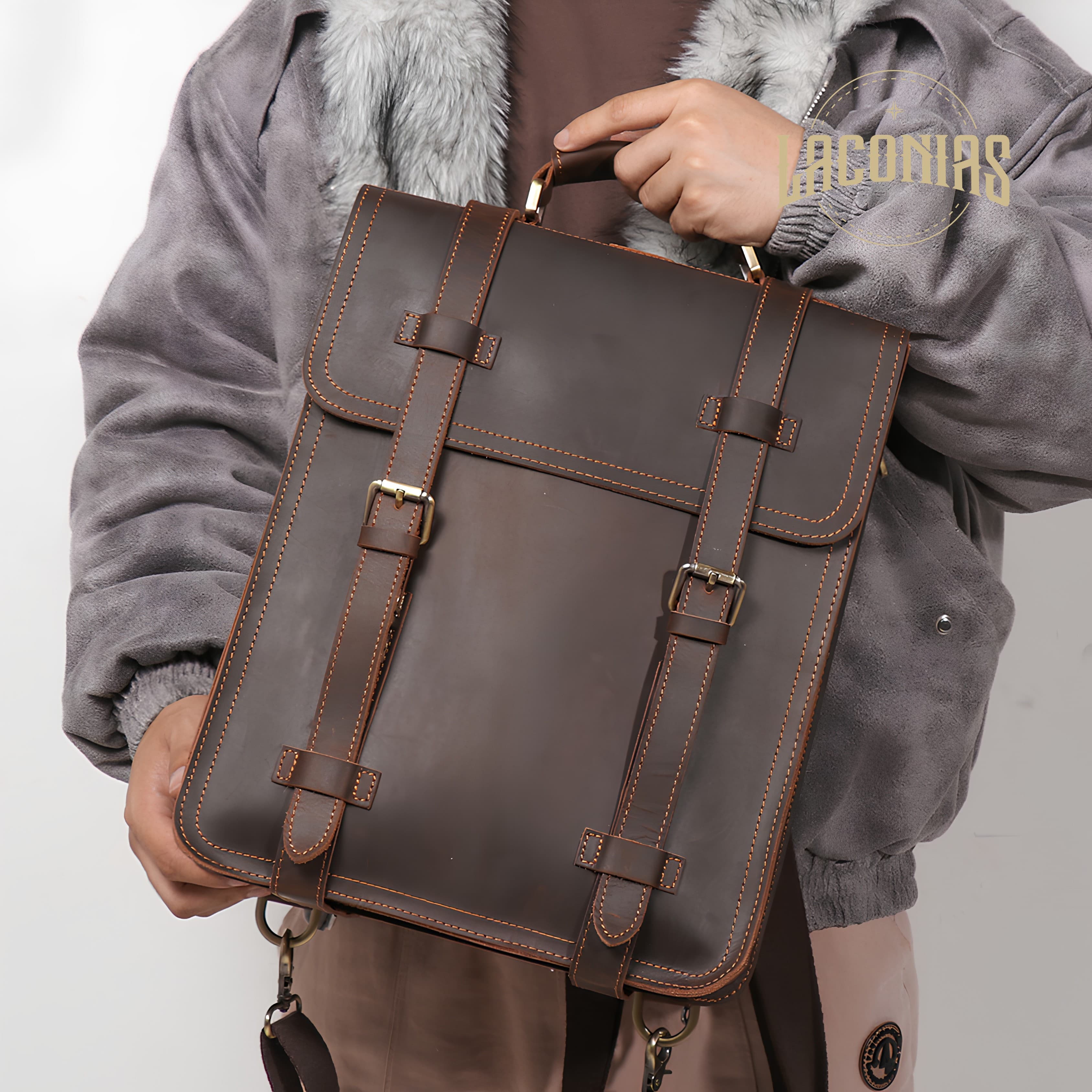 Men's cowhide large-capacity computer bag backpack — showcase 2