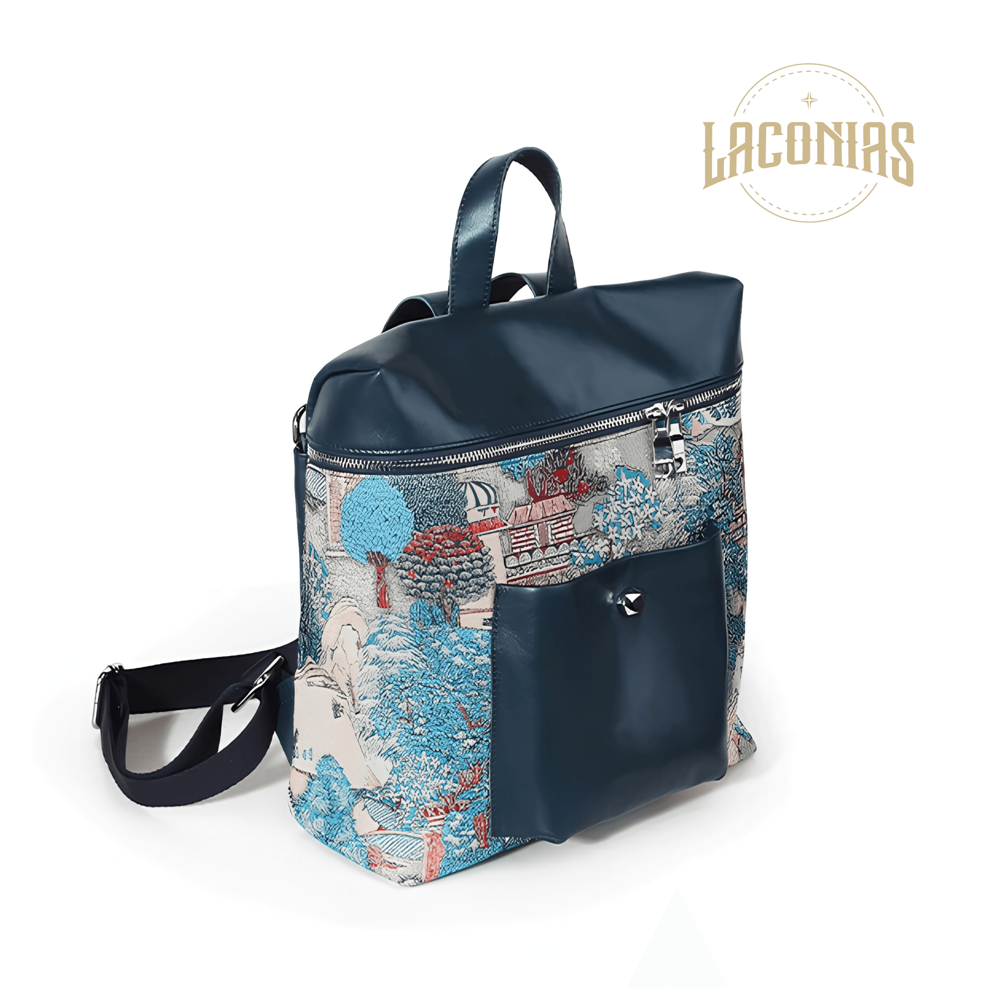 Genuine leather embroidered backpack — showcase 1
