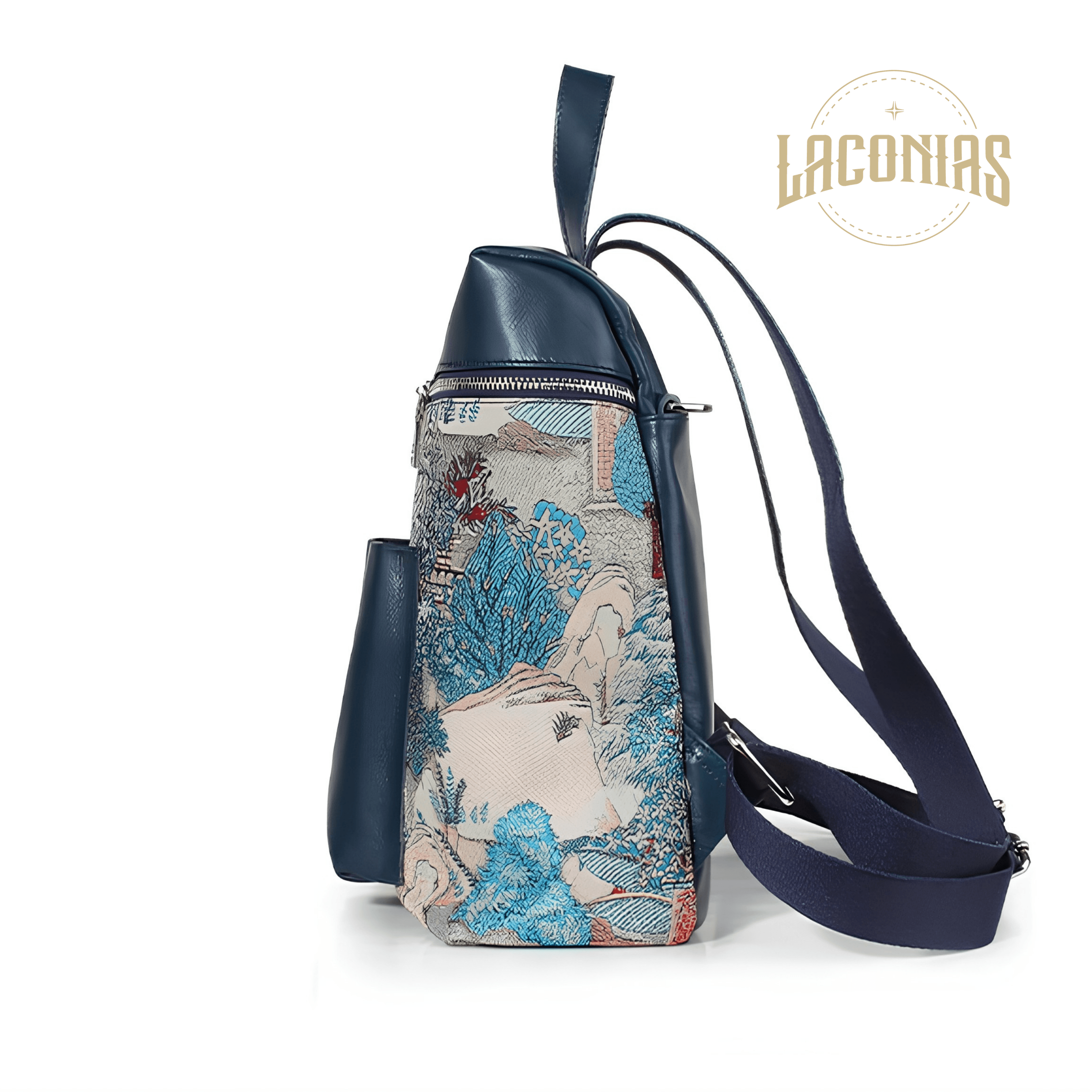 Genuine leather embroidered backpack view 2
